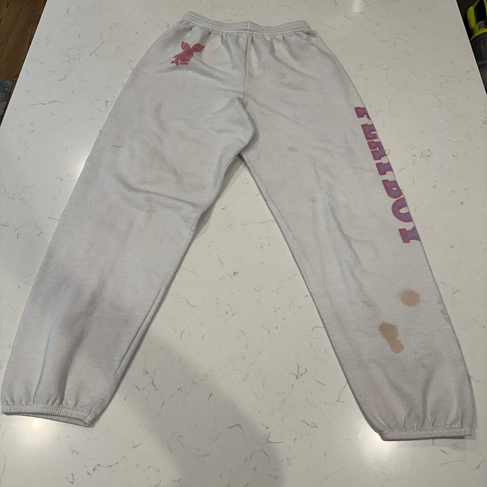 Playboy Logo Graphic Sweatpants White Pink Purple Size Medium Joggers